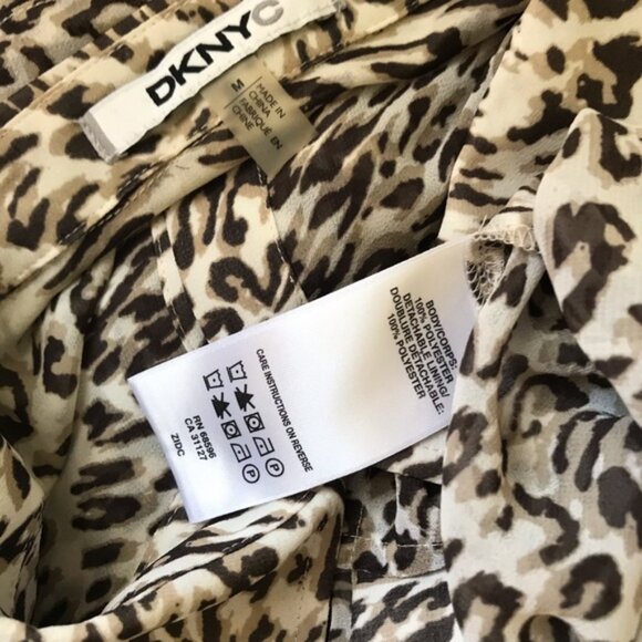 DKNY NEW Sheer Animal Print Blouse Lightweight Buttons Shirt Tunic Long Pocket M - Picture 9 of 14